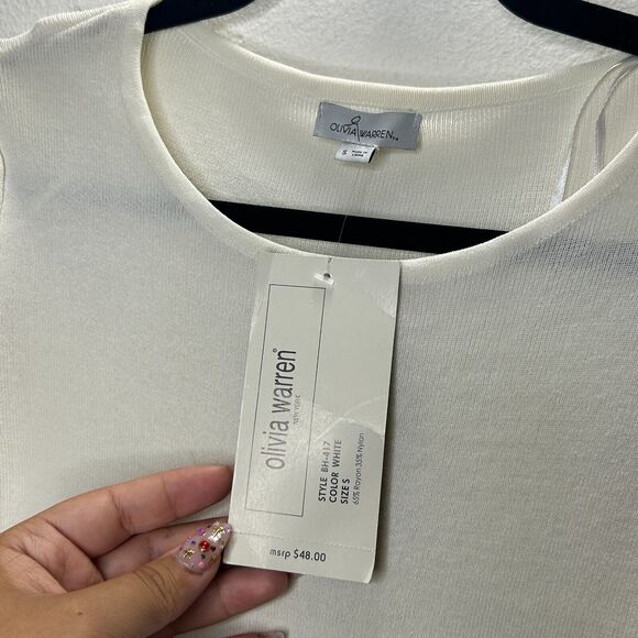 NWT Olivia Warren Off-White Round Neck 3/4 Grommet Tie-Sleeve Sweater Small - Picture 4 of 8
